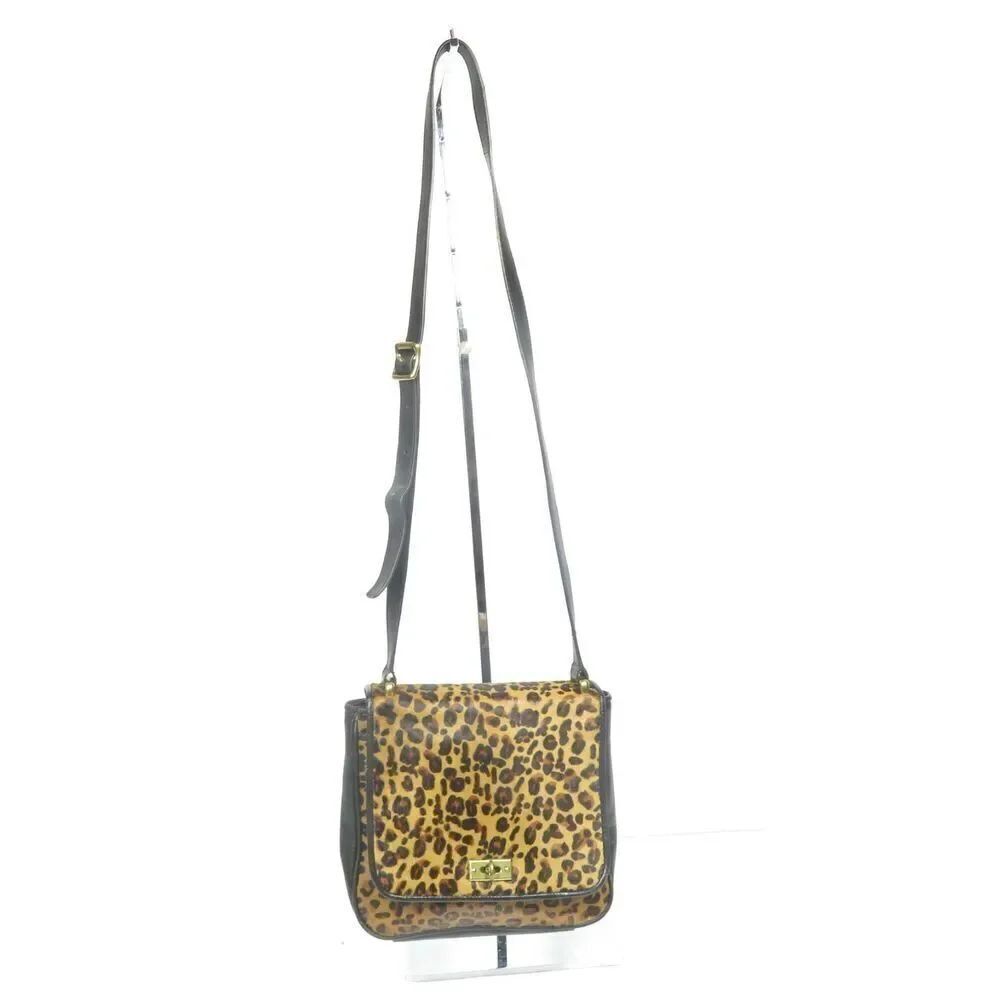 Fossil Memoir Leopard Print Calf Hair Black Leather Crossbody Bag Purse Small